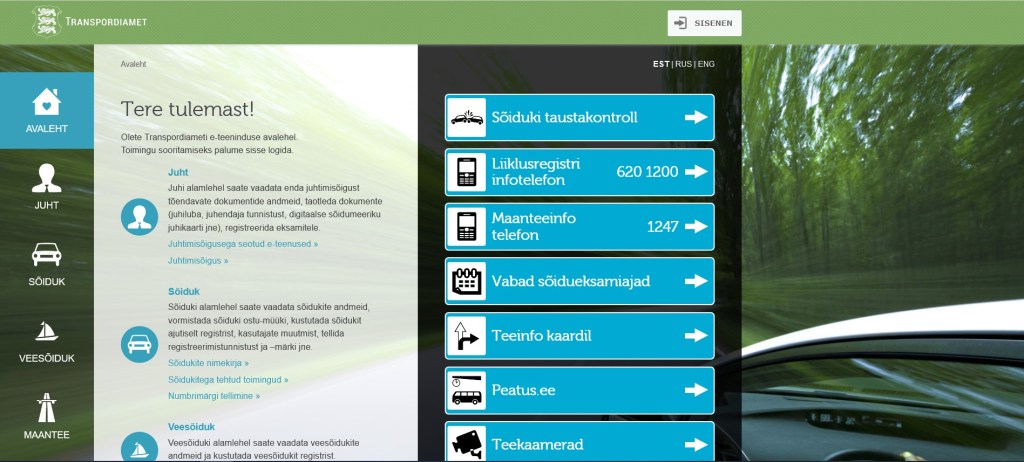 Портал услуги за превозни средства на Естония.
