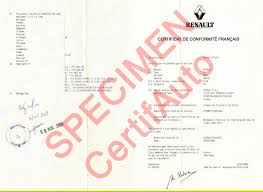 Примерен  COC сертификат за регистрация на ново мпс на Рено.