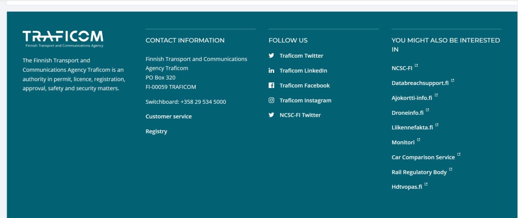 Информация и контакти за регистрация на мпс от TRAFFICOM-Финландия.