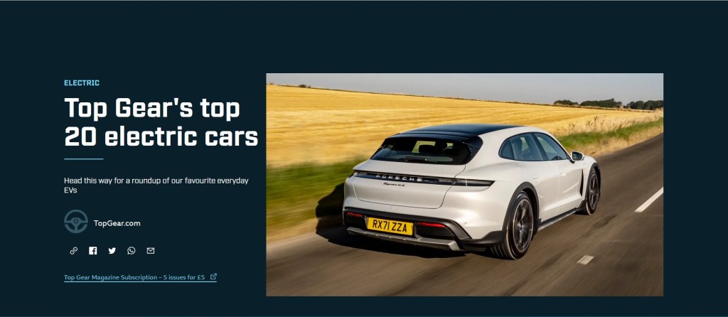 Най-добрите електрически автомобили според TopGear.