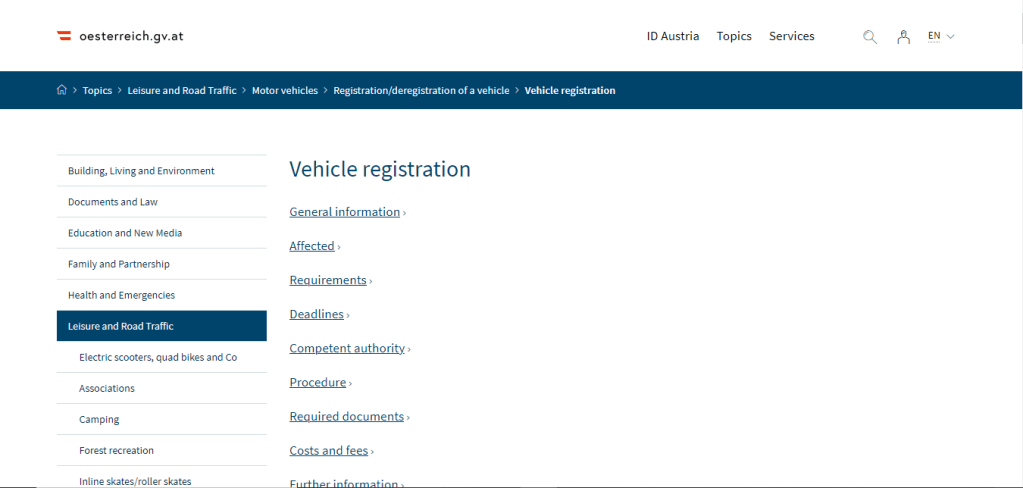 Информация за регистрация на мпс от официалният правителствен сайт в Австрия.